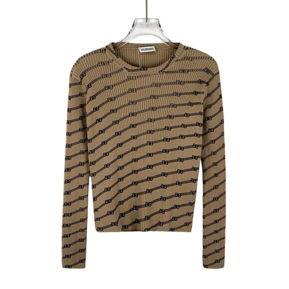GW0504 Balenciaga brown logo barrage full print round neck long-sleeved sweater - Picture 1 of 7
